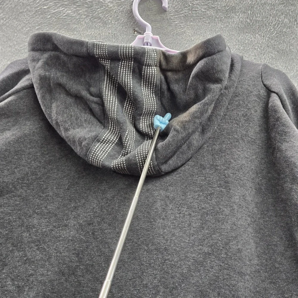 Adidas Men Jacket L Gray Fleece Activewear Zipper Logo Long Sleeve READ